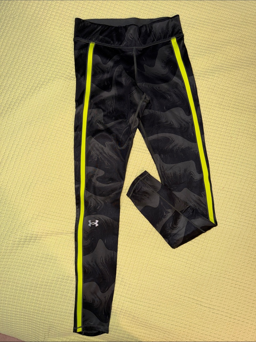 Under Armour Black Leggings with Neon Yellow Side Stripes